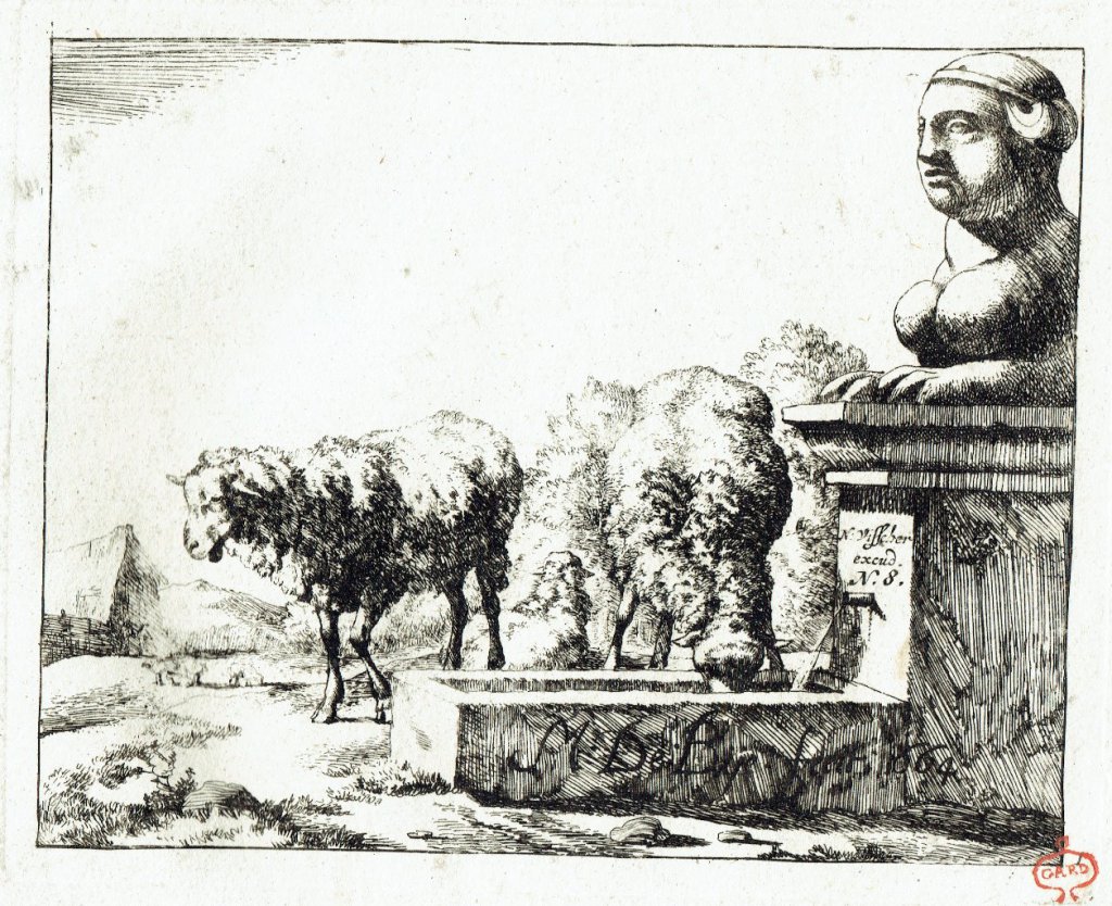 Marc de Bye d'après P. Potter. N. Visscher excud. 1664. Papier vergé, marque de collection Gard (XVIIIe siècle). Série de 14 gravures.
27,5 x 21,5 cm