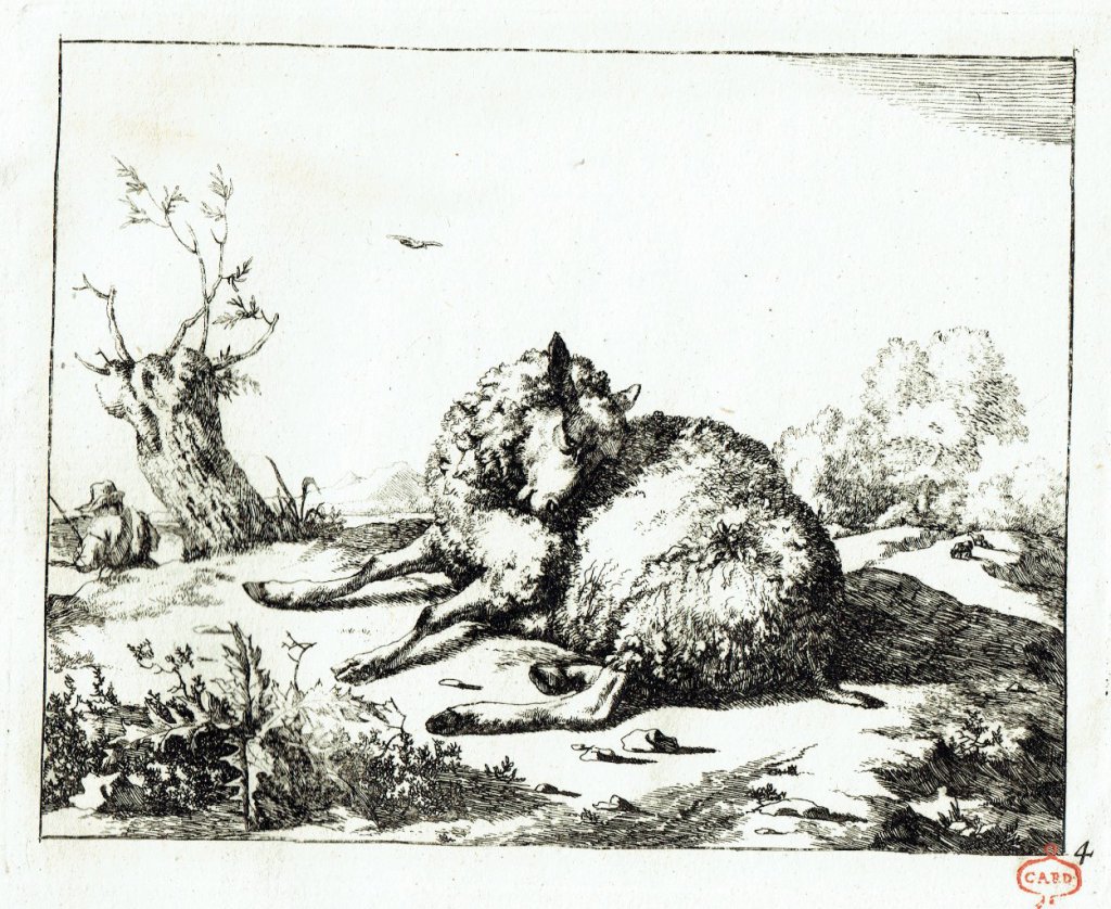 Marc de Bye d'après P. Potter. N. Visscher excud. 1664. Papier vergé, marque de collection Gard (XVIIIe siècle).
27,5 x 21,5 cm